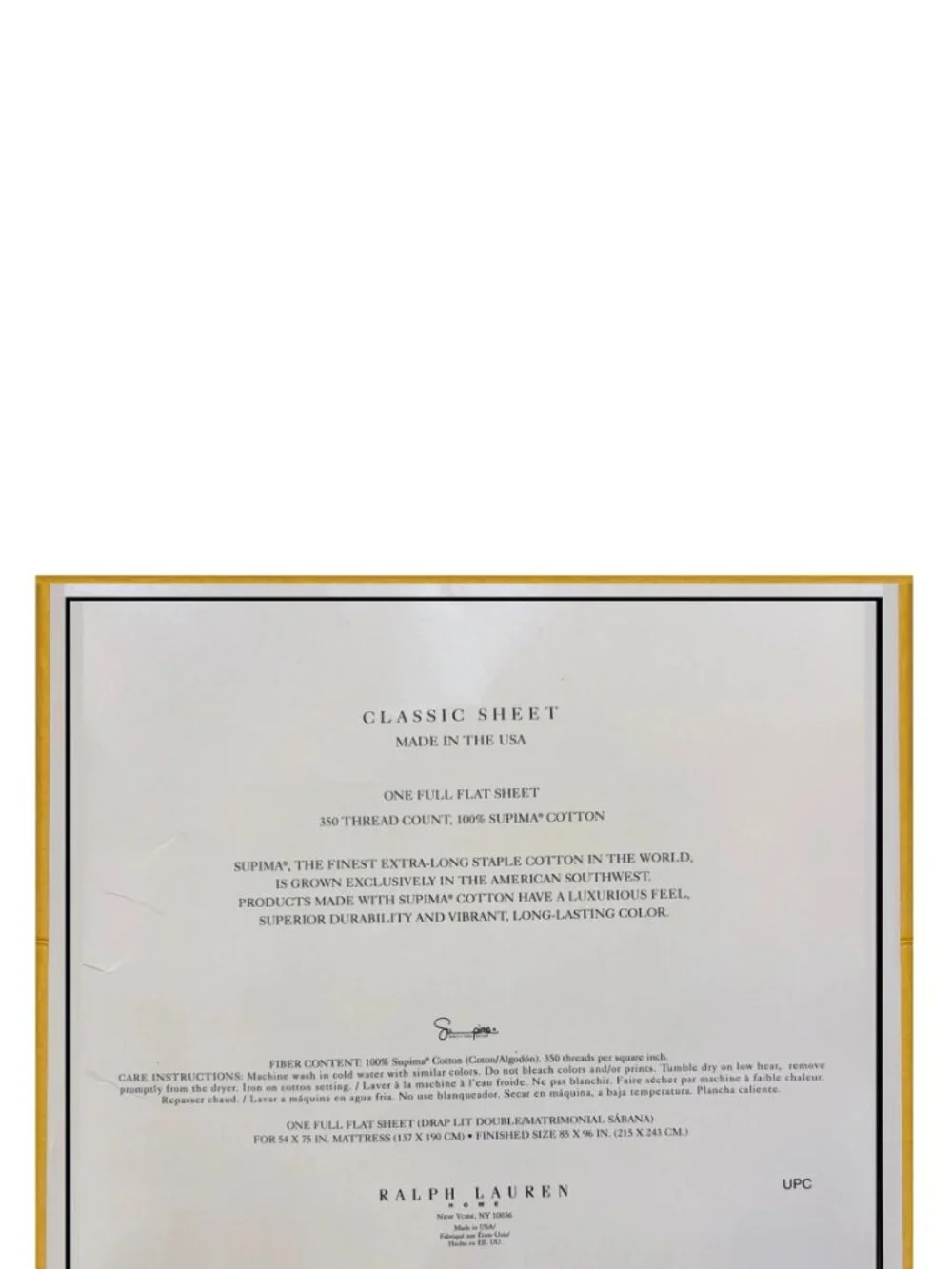 brand new RACING YELLOW Ralph Lauren 350 TC 100% Supima Cotton FULL Flat Sheet